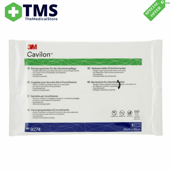 3M Cavilon Continence Care Wipes 20cm x 30cm - Pack of 8