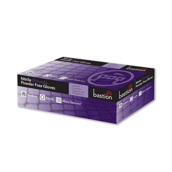 Bastion Nitrile Purple Gloves- Powder Free - Micro Textured - Box/100