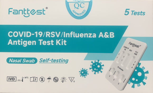 Fanttest COVID-19/RSV/ Influenza A&B Antigen Test Kit - 5Pack