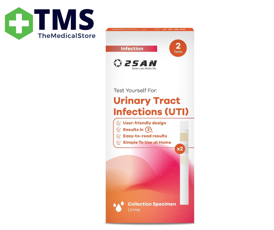 2SAN Urinary Tract Infections (UTI) test kit packaging with TMS branding on a white background