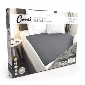 Conni Reusable Bed Pad with Tuck-ins 100cm x 100cm - Charcoal