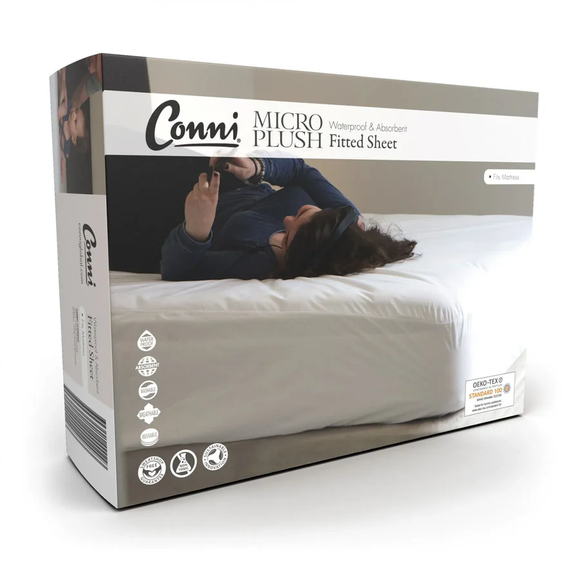 Conni Micro Plush Fitted Sheet Waterproof - White