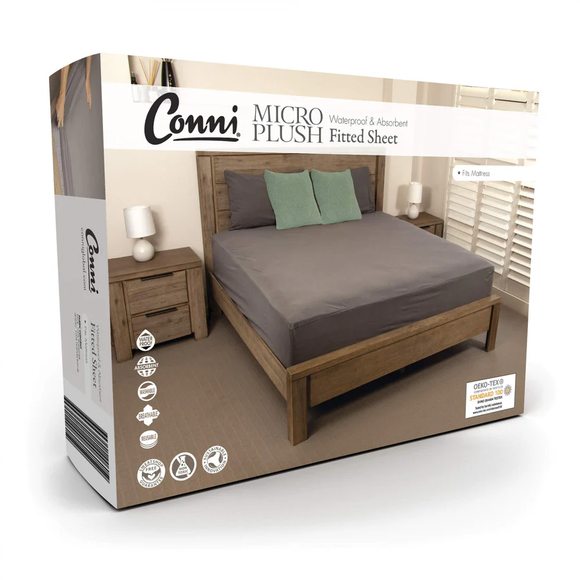 Conni Micro Plush Fitted Sheet Waterproof - Charcoal