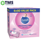 Curash Babycare Fragrance Free Wipes 6 x 80