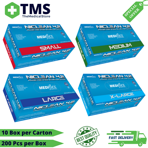 Mediflex Niclean 4.2 Powder Free Nitrile Gloves - Ctn/10 Box