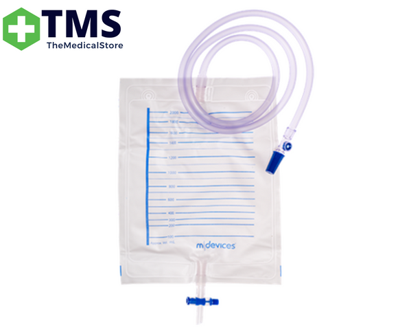 mdevices Urine Bag 2000mL T Tap NRV 120cm Clear Tubing Sample Port - (UR062003)