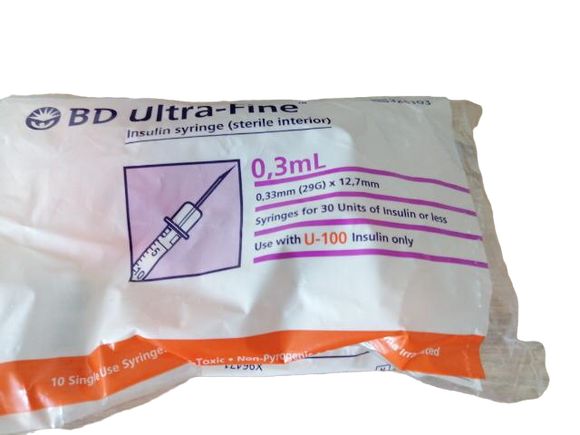 BD Ultra-Fine Insulin Syringe 0.3mL 29G x 12.7mm - Box/100