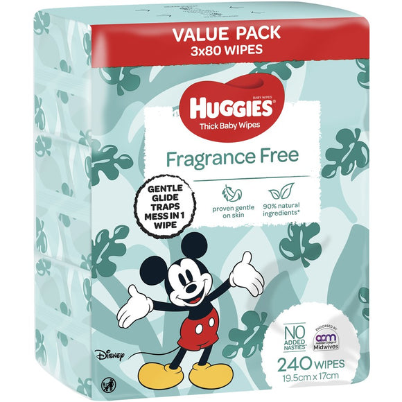Huggies Thick Baby Wipes Fragrance Free - 240 Pack