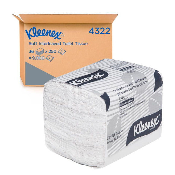 Kleenex Soft Interleaved Toilet Tissues 250 Sheets Carton/36
