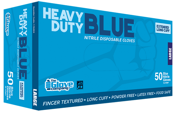 Heavy Duty Blue Nitrile Disposable Long Cuff Gloves Extra Large - Box/50