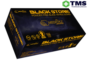 Medilfex Black Storm Powder Free Black Nitrile Gloves - Box/100