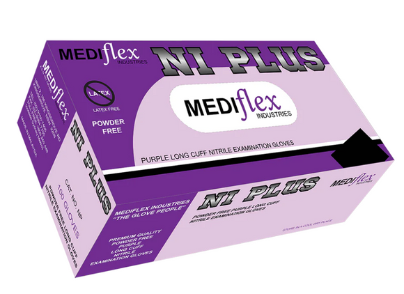 Medilfex Ni Plus Extra Thick Long Cuff Powder Free Purple Nitrile Gloves-Box/100