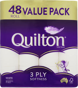 Quilton 3 Ply Toilet Tissue 180 Sheets - Pack of 48