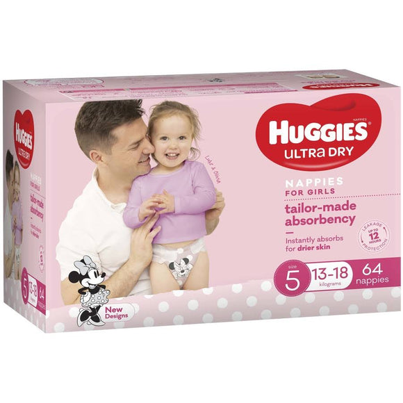 Huggies Nappies Size 5 Walker Girl (13-18kg) - 64 Pack