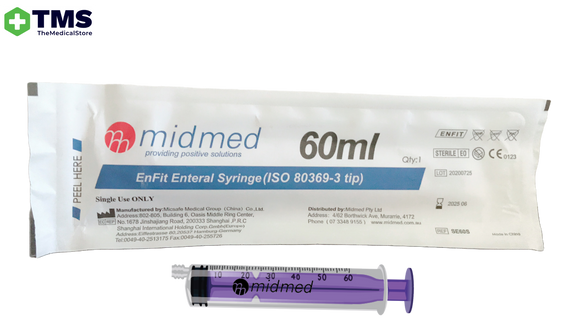 midmed EnFit Enteral Syringe 60ml Single Use - Each